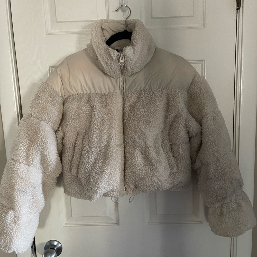 Divided Cream Cropped Puffer Jacket